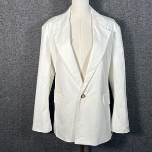 We-Ar4 White Cotton Blazer Medium Belted Single Button Jacket